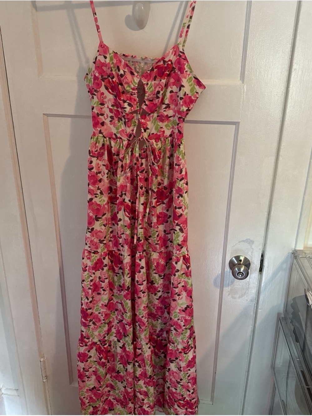 Floral Pink Maxi Dress with Tie Waist